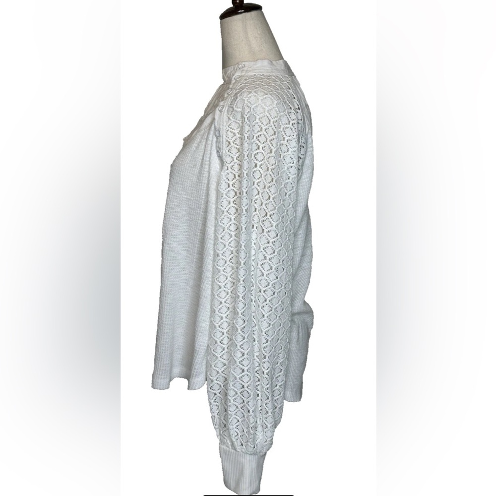 SOLD! Free People Sweetest Thing Thermal Top Size L White Embroidered Lace - Picture 4 of 10